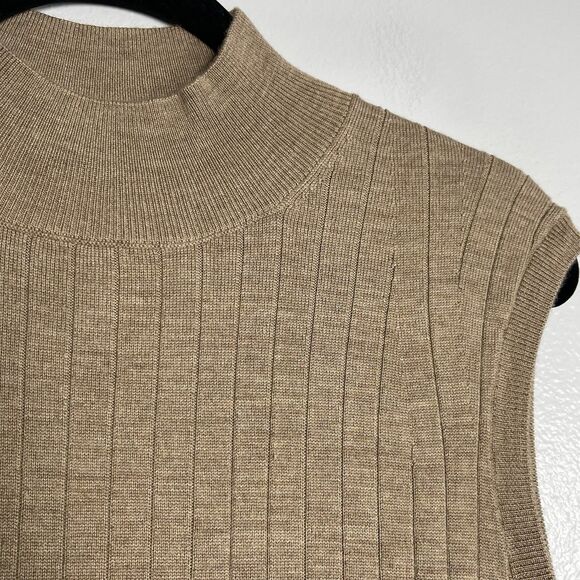 BANANA REPUBLIC Nezha Merino Wool Sleeveless Sweater Medium Beige Brown NEW Work - Picture 3 of 9